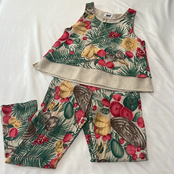 Vintage Lucia Summer Island Print 3 Piece Set/Pants, Tank, & Blazer - Picture 3 of 14